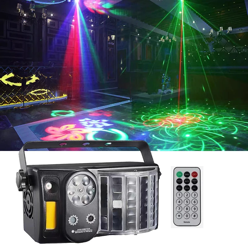 Mini DJ Lights Led Beam Pattern Red Green Laser Picture Led Strobe Remote Easy to Use For Disco Party KTV Club Holiday