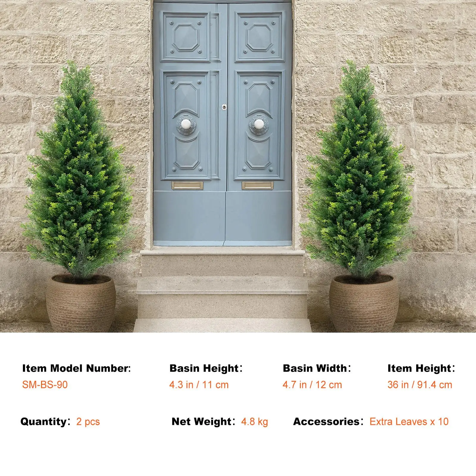 2 Piece Artificial Cedar Topiary Tree Set 36 Inch Tall Faux Evergreen Cypress Plants with Pots Extra Leaves UV Rated Indoor Outdoor for home Garden Decor