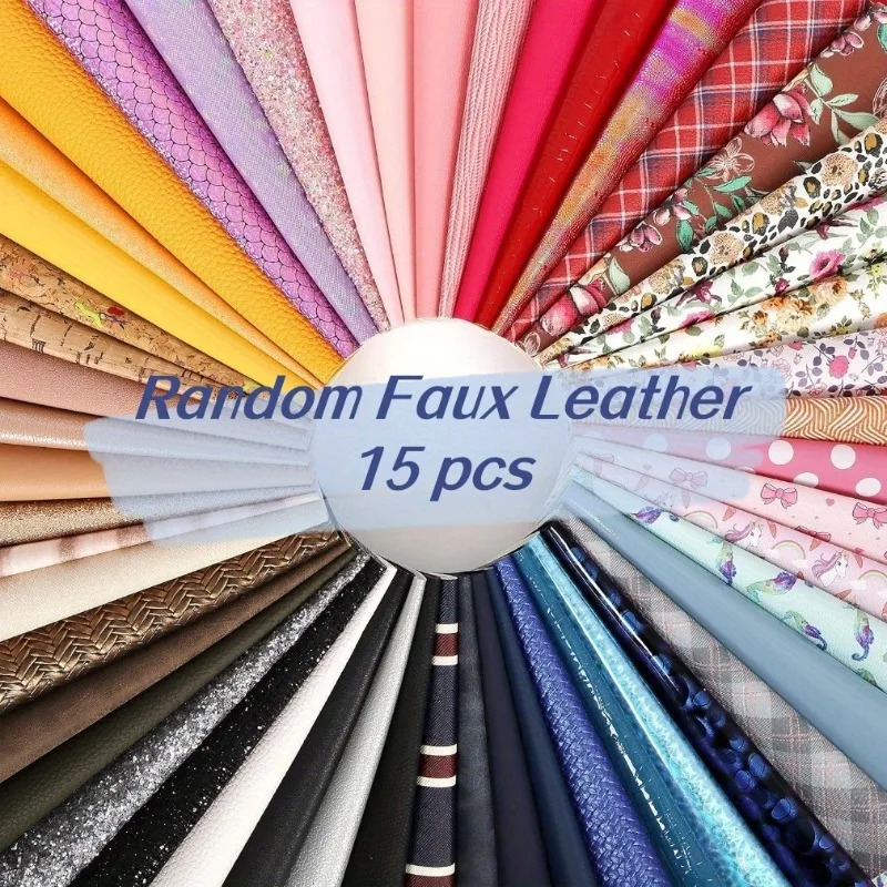 15Pcs Random Faux Leather Sheets 21x32cm Random Colors Mixed Texture Embossed PU Leatherette Sheet for Sewing Crafts Earring Bow