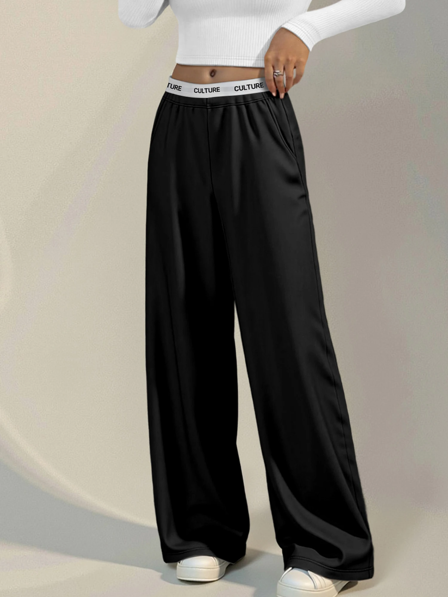 ベストセラー レディース ワイドレッグ スウェットパンツ ハイウエスト 快適 カジュアルパンツ ポケット付き