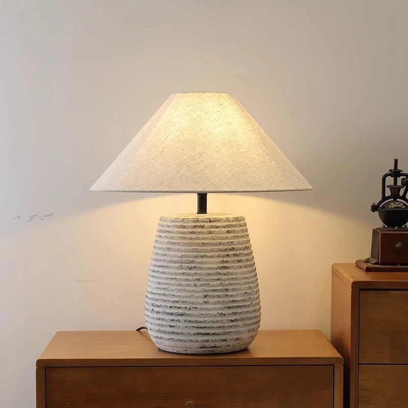 Wabi-sabi Classical Ceramic Table Lamp Clay Pot Retro Design Living Room Bedroom Bedside Lighting Project Hotel Decorative Light