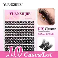 10 fundas/lote YUANZHIJIE grupos de pestañas sin nudos 100% pestañas de Anime capitoné a mano extensiones de pestañas Premium Materail sin cruetones