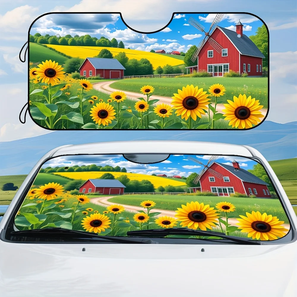1 parasol para parabrisas de coche con estampado de campo de girasol, protección solar plegable con ventosas seguras, apto para todos los vehículos, Vibra