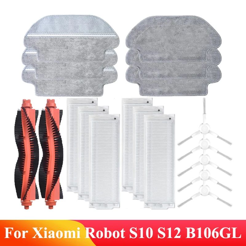 Dla Xiaomi Robot próżni S10 S12 B106GL odkurzacz automatyczny rolka boczna szczotka Hepa filtr Mop Mop Mop szmaty akcesoria