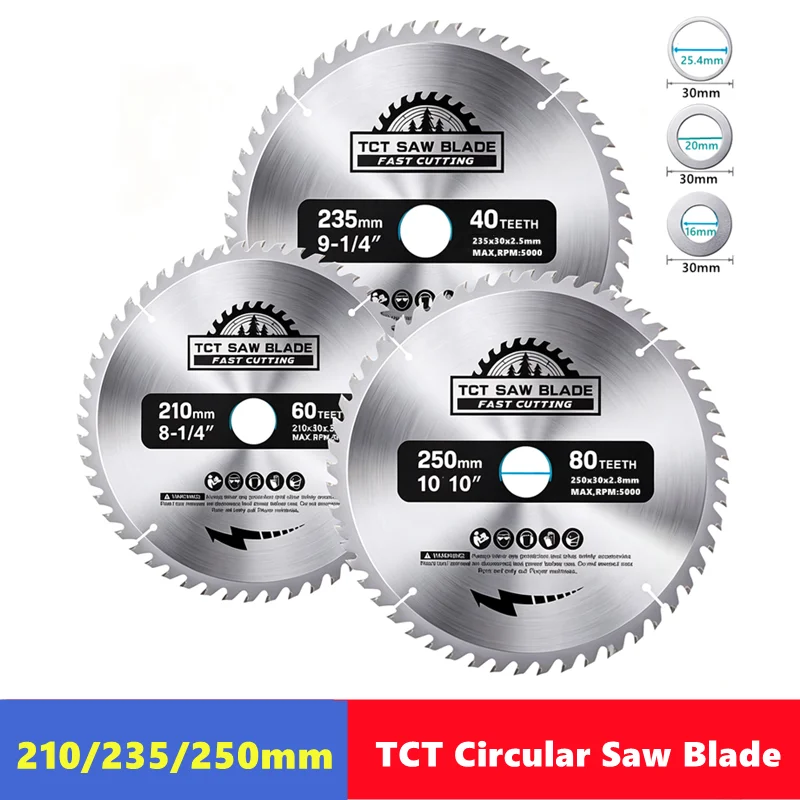 TCT Saw Blade 210/235/250mm Woodworking Circular Saw Blade, Used for Cutting Wood, PVC, Plastic Saw Blade Cutting Tool