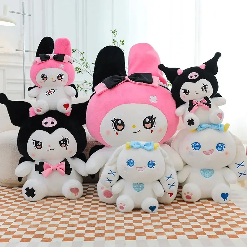 Muñecos de peluche de oso de fresa de gran tamaño para niñas, juguetes de peluche Kawaii, almohada, diablo, Pikachu, Kuromi Melody, Cinnamoroll