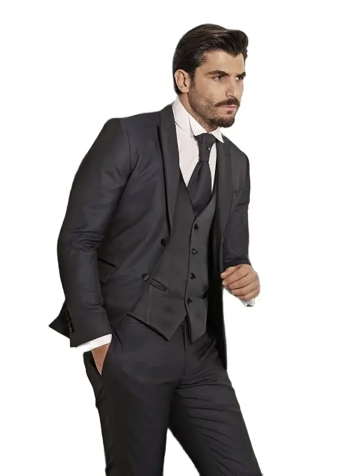 2024 Fashion Black Casual Men Suits Groom Tuxedo Slim Fit Blazer Hombre Business High Street Custom 3 Piece Set Costume Homme