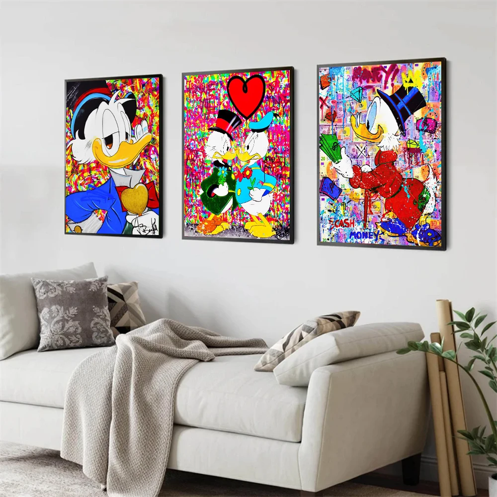 MINISO Graffiti Disney Anime Donald Duck Mickey Mouse Cartoon Poster Modernes klassisches Zuhause Wohnzimmer Dekor Leinwand Malerei Druck