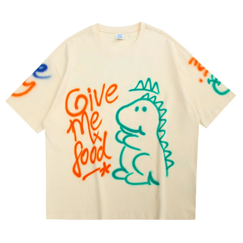 Dinosaur Cartoon Oversized Short Sleeve T Shirt Cute Hip Hop Streetwear 2022 Harajuku Men Women Tee Unisex Top Tshirt Male