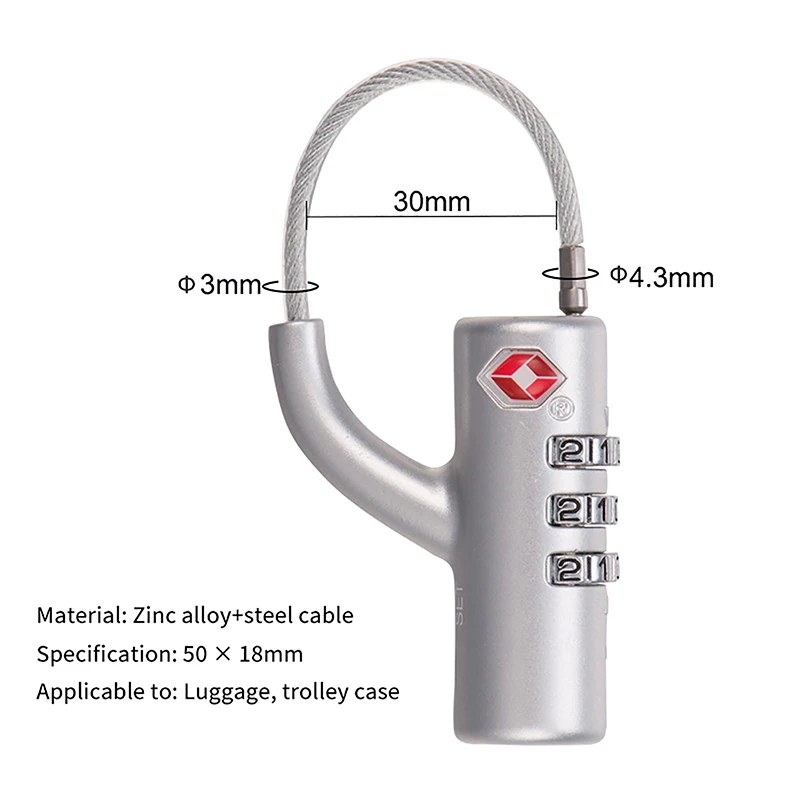 3 Digits Passowrd Padlock Portable Security TSA Customs Luggage Suitcase Backpack Password Padlock Steel Cable
