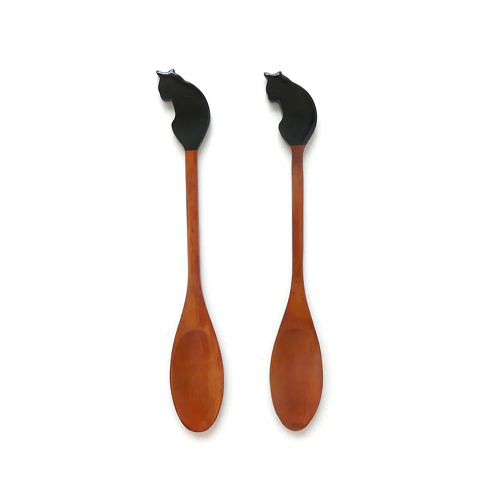 

Wooden Spoon for Dining Cat Design Utensil Mouth Tableware Bamboo Coffee Spoon Salad Cooking Tea Spoons