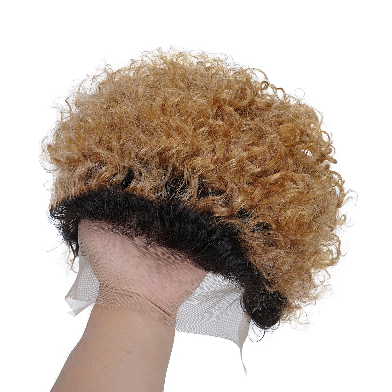 1B/27 オンブレブロンドピクシーカーリーレースフロント人毛6インチ13x1ピクシーカットショートカーリーウィッグ透明レースフロントウィッグ