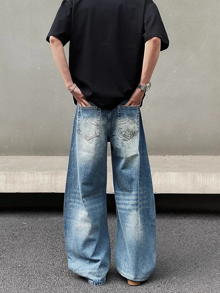 جينز رجالي أمريكي ريترو كلينفيت واسع الساق بتصميم فضفاض مناسب سروال مدبب من قماش الدنيم متعدد الخصر جينز عالي الخصر