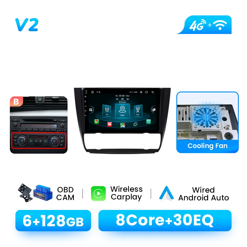 AI Voice Draadloze Carplay 8 + 128GB Autoradio Multimedia Voor BMW 1-Serie E88 E82 E81 E87 2004-2011 Android Navigatie GPS 4G Wifi