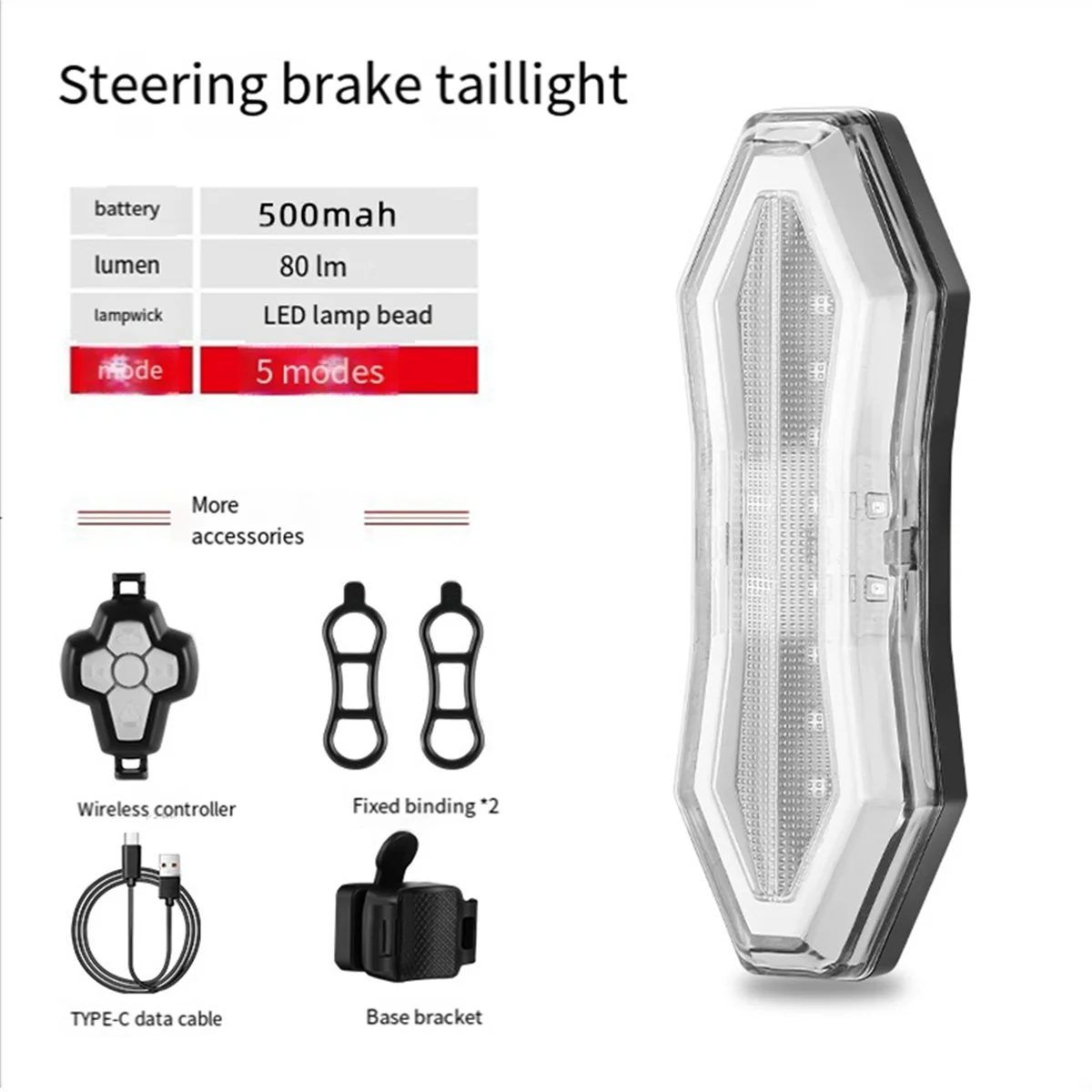 

AU-Wireless Remote Control Turn Signal Tail Light USB Charging Waterproof Night Cycling Cool Riding