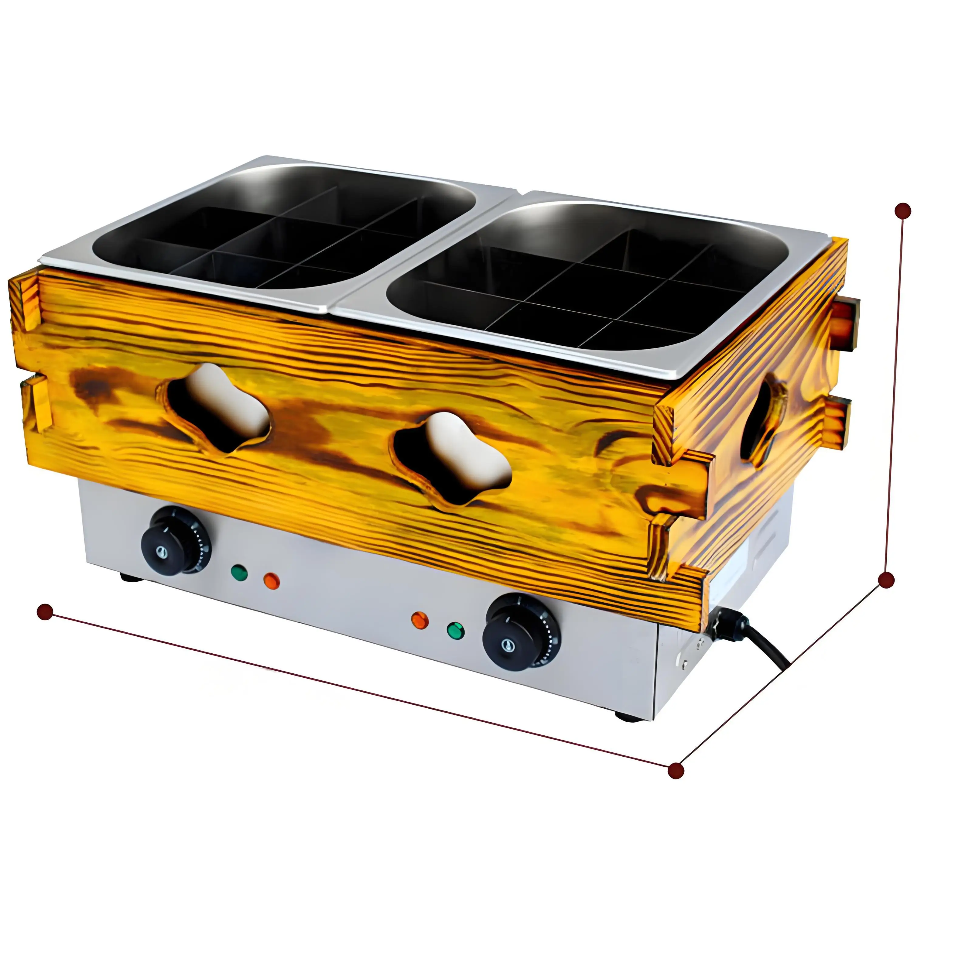 New CE Certified 220V Electric Independent Temperature Control Oden Cooking Pot Dual Tank Skewer Soup Machine
