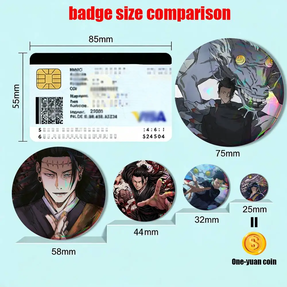 Premium Dedicated Server Geto Suguru  Reflective Pin Tinplate Round Brooch Cartoon Cosplay Badges for Bag Hat Toys Gifts