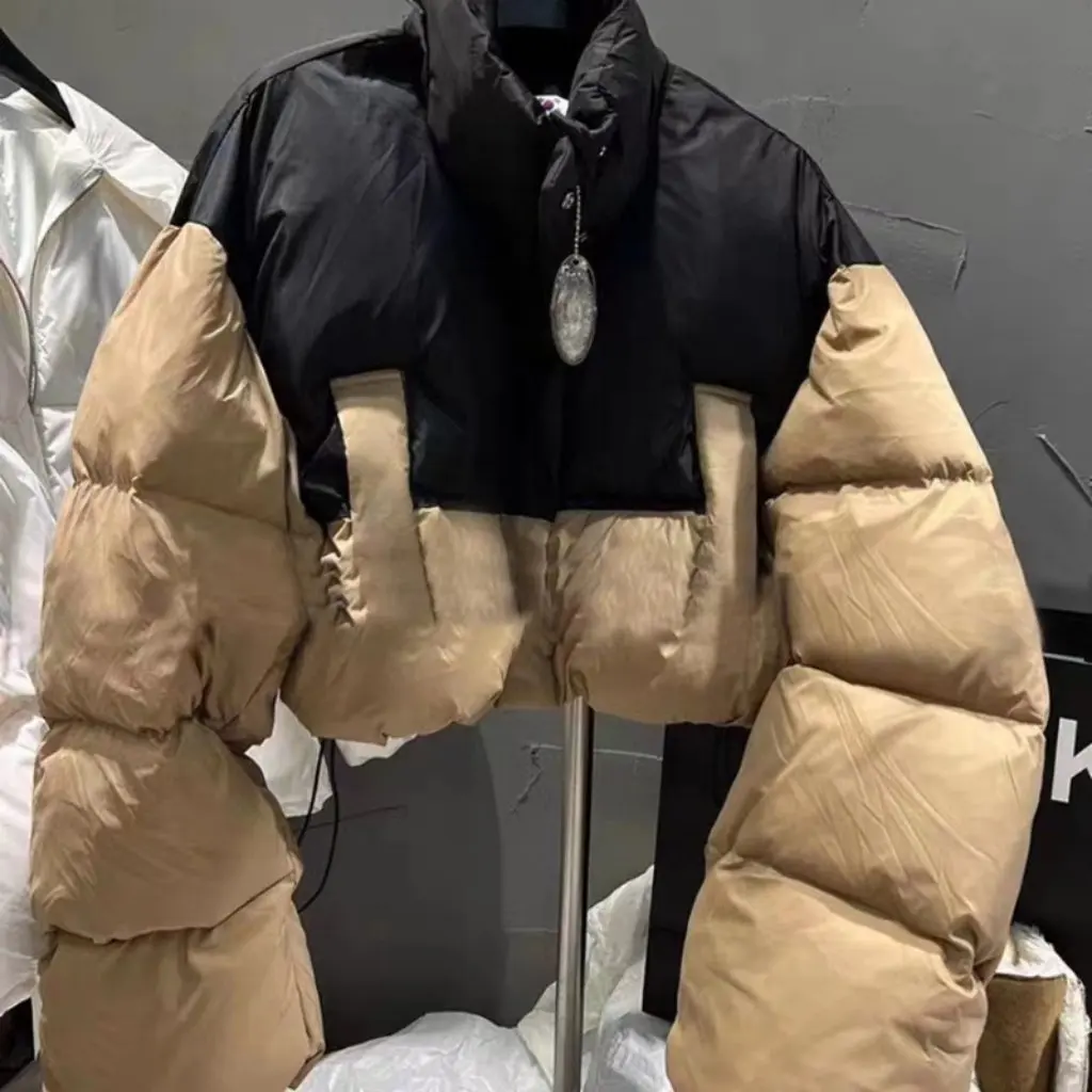 

Женская утолщенная короткая хлопковая верхняя одежда контрастного цвета, свободная одежда, осенне-зимняя мода Dongdaemun, Южная Корея