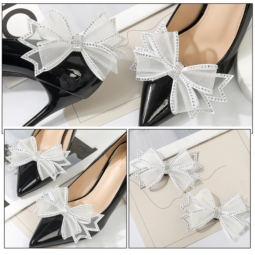 

2pcs Bridal Shoe Decorations Beautiful Cloth Mesh Bowknots Fashion Accessories for Women Wedding Shoe Flowers Charms Long