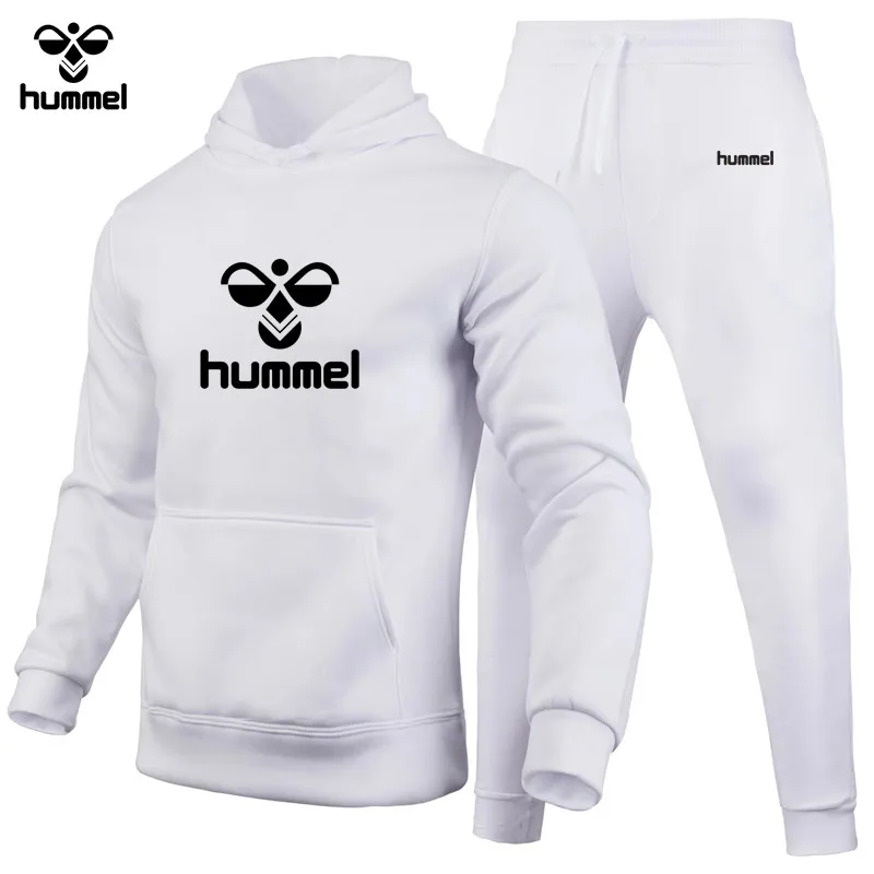 2024 Spring/Fall Brand HUMMEL Men\'s Hoodie Sweatshirt + Sweatpants Suit Fall/Winter Warm Sportswear Suit Men\'s Hooded Coat