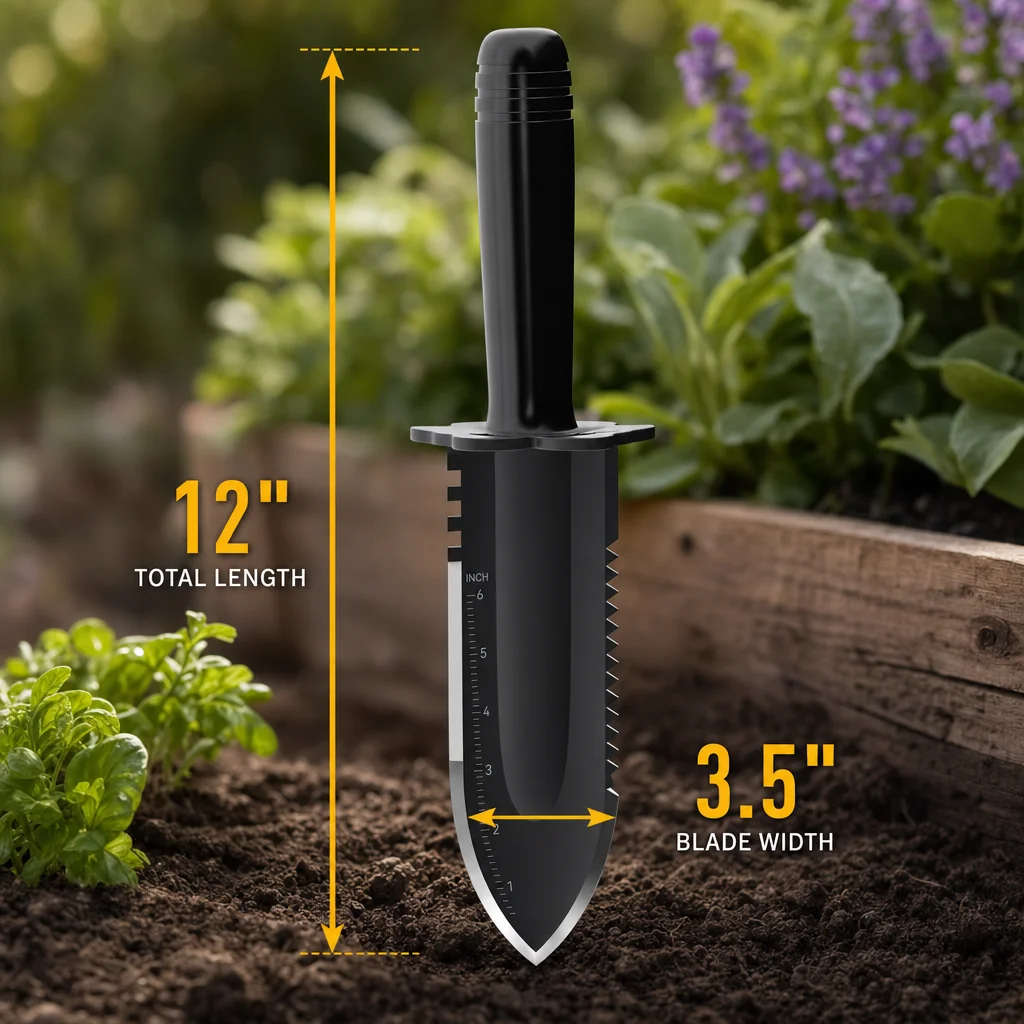 【SUNPOW】Durable Garden Trowel with Carry Bag - Small Trowel with Double Serrated Edge, Digging Blade for Gardening & Camping, with Measurement Scale