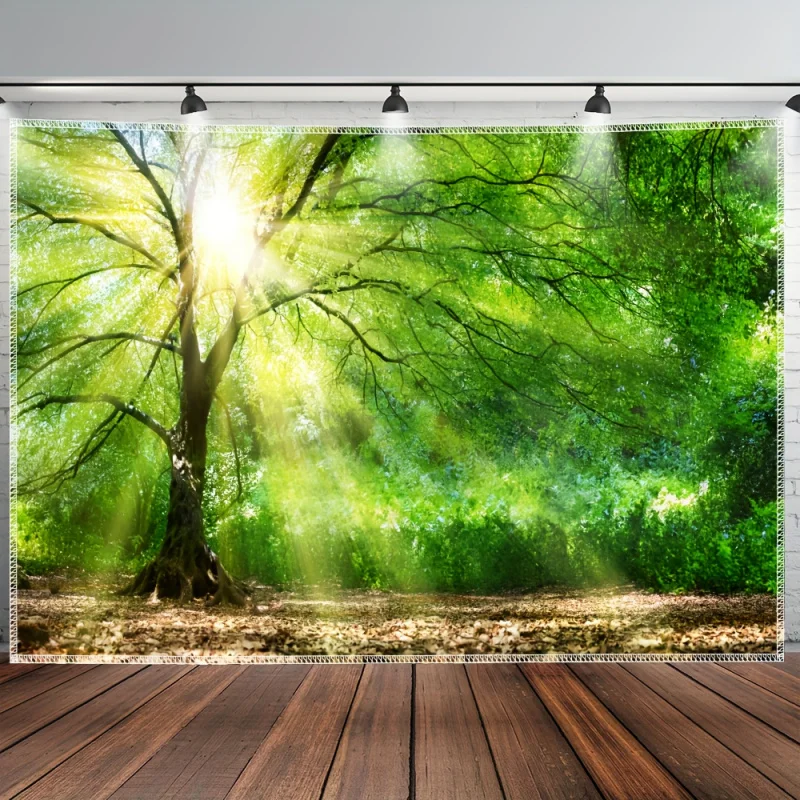 VIKAMA Wandteppich im natürlichen Stil mit Waldmorgenlicht-Motiv, Wandbehang für Wohnzimmer, Schlafzimmer, Live-Stream, Heimdekoration, Akzentstoff