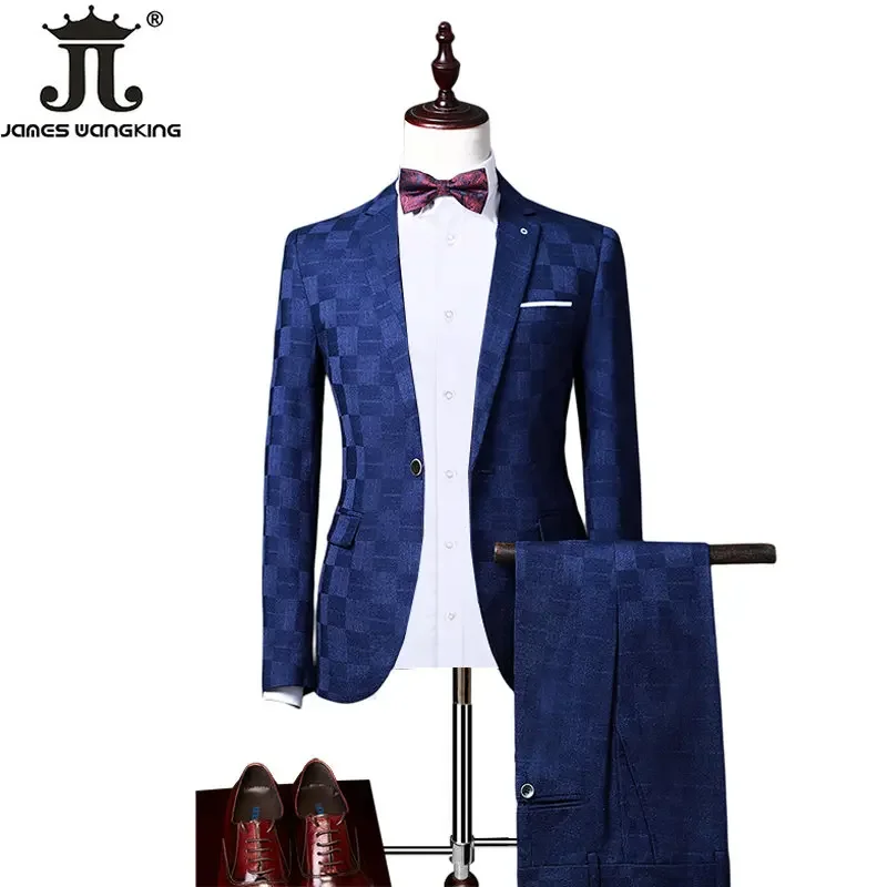 ( Jacket+Vest+Pants ) Boutique Fashion Plaid Men\'s Casual Business Office Suit Three Piece Set Groom\'s Wedding Dress Slim Suits