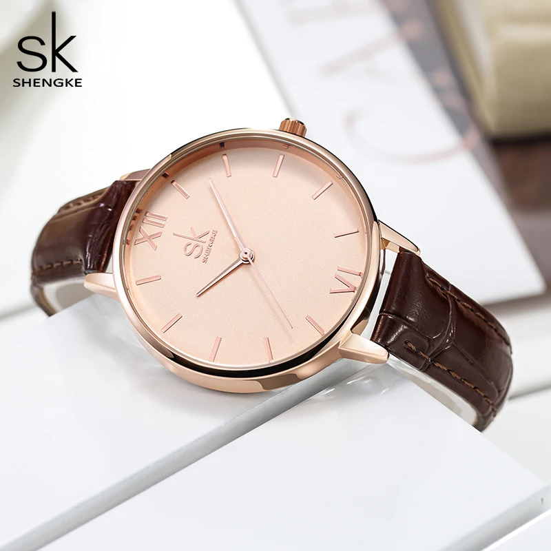 Shengke Top Brand Ladies Quartz Watches Fashion Leather strap Women\'s Wristwatches Best Gifts Clock for Wife, Family,Friend