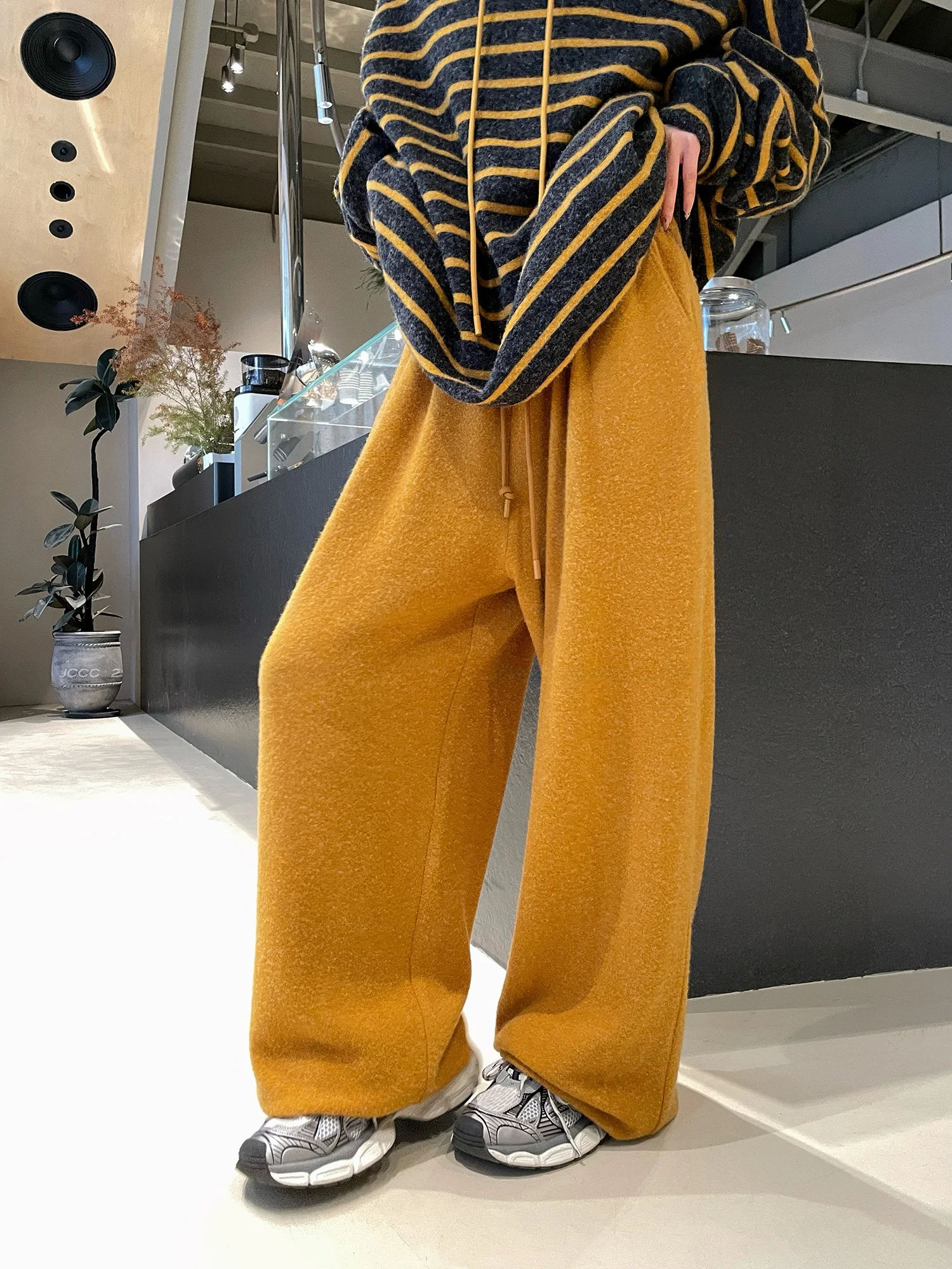 

JCCC adow Active Yellow High-End Sensation Loose Casual All-Match Fce Elastic Waist Sweatpants Straight Leg Pants