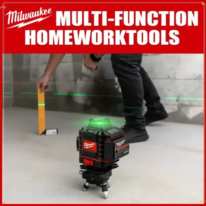 Milwaukee Self-leveling Green Laser Levels 4 Sides 360° Degree Vertical 4.2V 3-4D Cross Laser Level 16 Lines With Battery