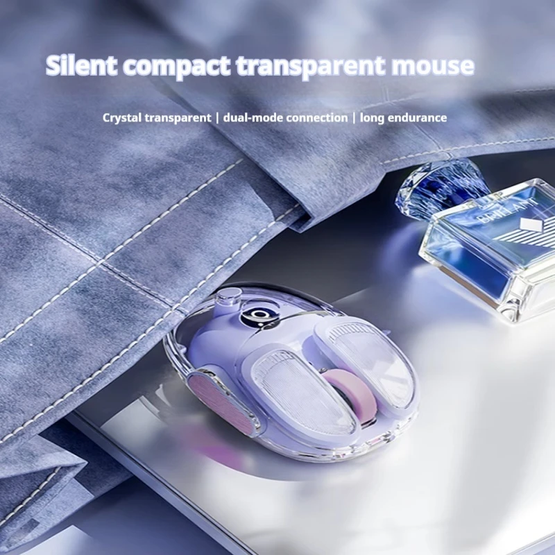 Transparent Mouse Wireless Bluetooth Silent Female Office Laptop Mouse Rechargeable Compact ， Cute Esports Mouse Christmas Gift