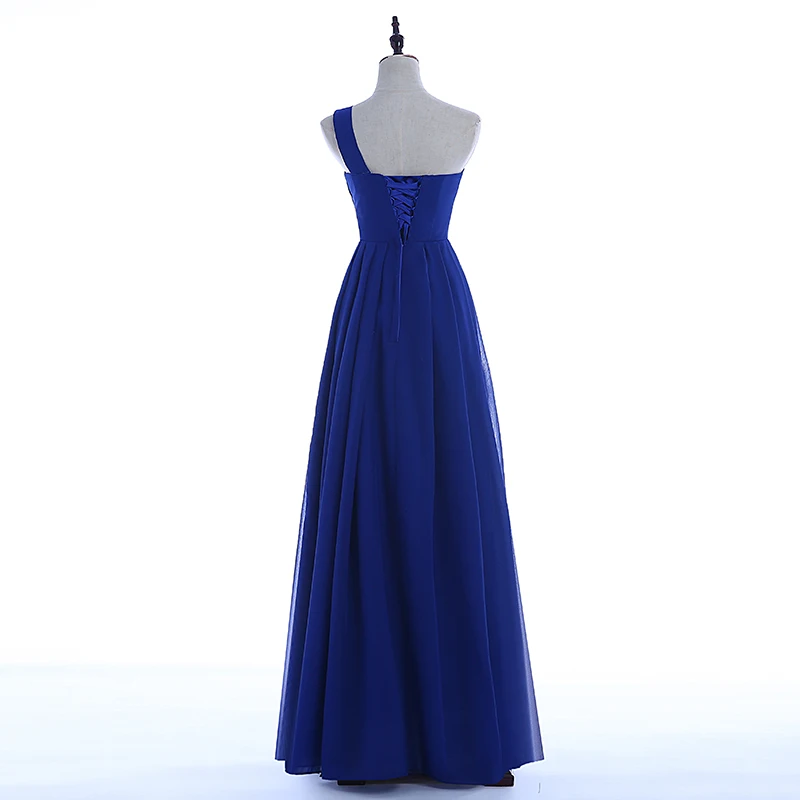 Women Robe De Soire Long Formal Blue Evening Dress Party One Shoulder Chiffon Lace-up Maxi Plus Size Vestido Festa