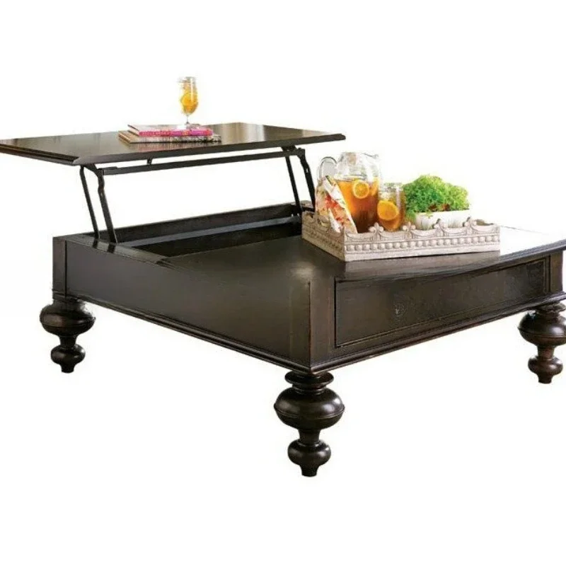 

American solid wood coffee table furniture living room oak retro old carving can be lifted, small tea table coffee table