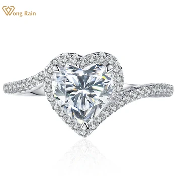 Wong Rain 925 Sterling Silver 3EX VVS1 Heart Cut 7*7MM Real Moissanite Diamond Wedding Ring for Women Engagement Jewelry Gifts