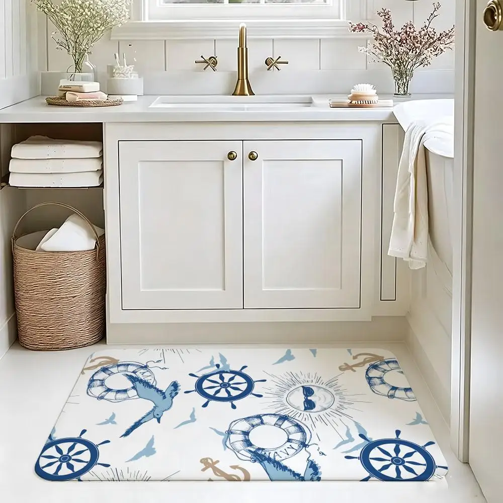 Vintage Nautical Wheel Floor Mat carpet diatom mud bathroom quick-drying absorbent floor mat household bathroom