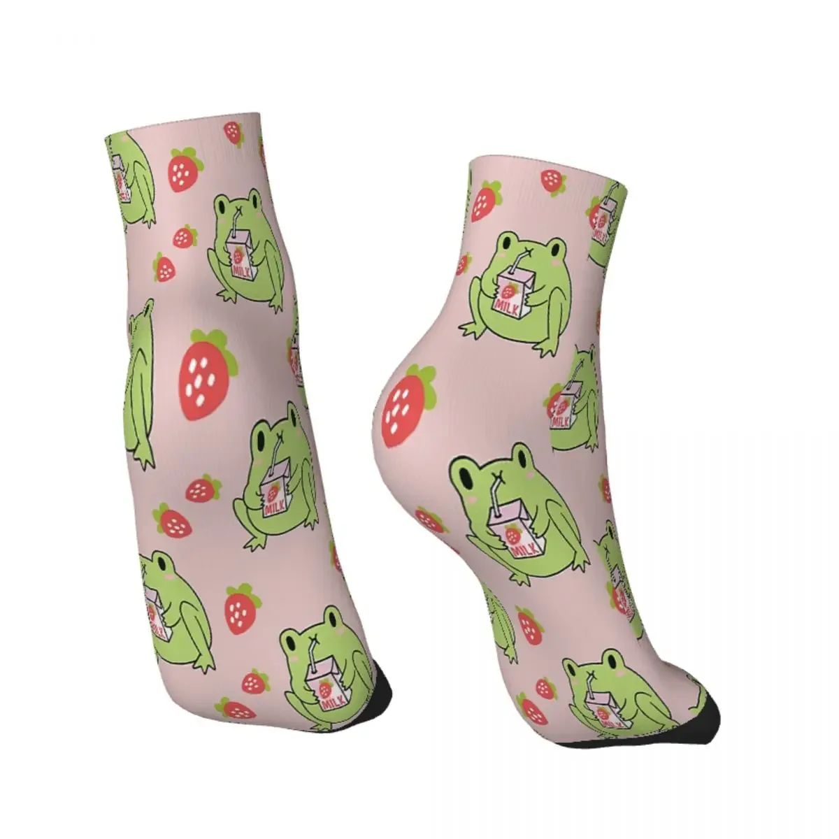 Cute Strawberry Milk Frog Drink Ankle Socks Male Mens Women Autumn Stockings Hip Hop