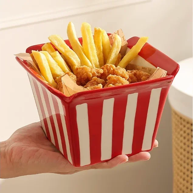 Pommes Frites gebratene Hühnchenânße Schüssel Obst teller Snack Eis Tasse Obstschale Wohnkultur Lagerung