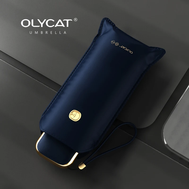 OLYCAT-paraguas de cinco pliegues para mujer, sombrilla de bolsillo con protección UV, portátil, plana, de viaje