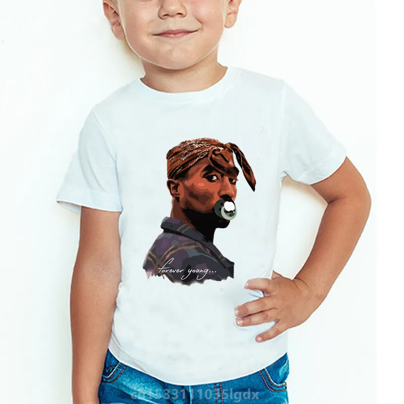 Children Tupac 2pac Hip Hop Swag Print Fashion T-shirt Baby Girls Boys Clothes Kids Short Sleeve Summer White Tops T shirt