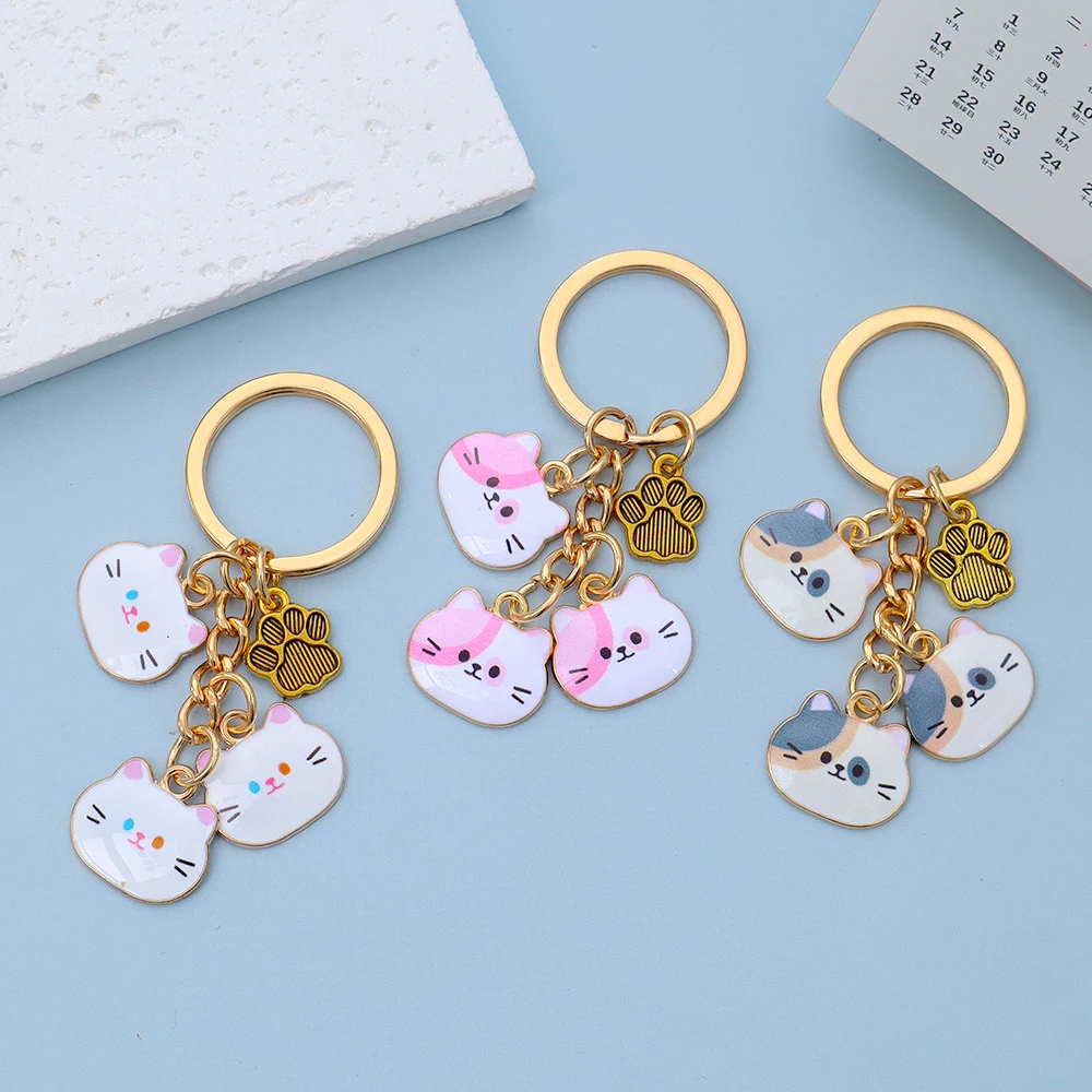 Sevimli Emaye Hayvan Kedi Anahtarlık Altın Metal Paw Etiketi Anahtarlık Kadınlar için Kız Çanta Süsler Araba Biblo DIY Aksesuarları Hediyeler