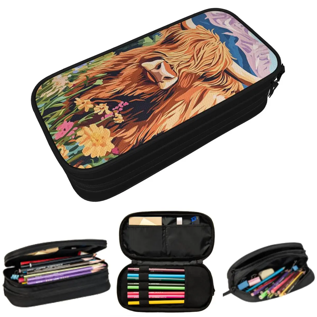 

Пенал-косметичка Sunflower Mountain Cow с розовым бантом для школьников, сумка для ручек, канцелярских принадлежностей, пенал-органайзер