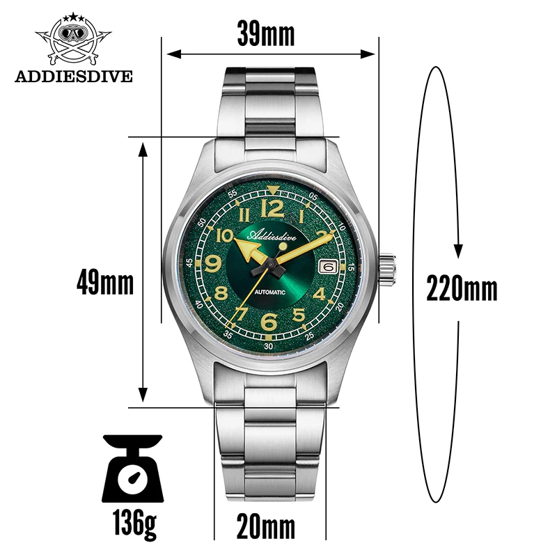 ADDIESDIVE Luminous Analog Watches NH35A Sapphire Automatic Watch Waterproof Stainless Steel Dress Men\'s Mechanical Wristwatches