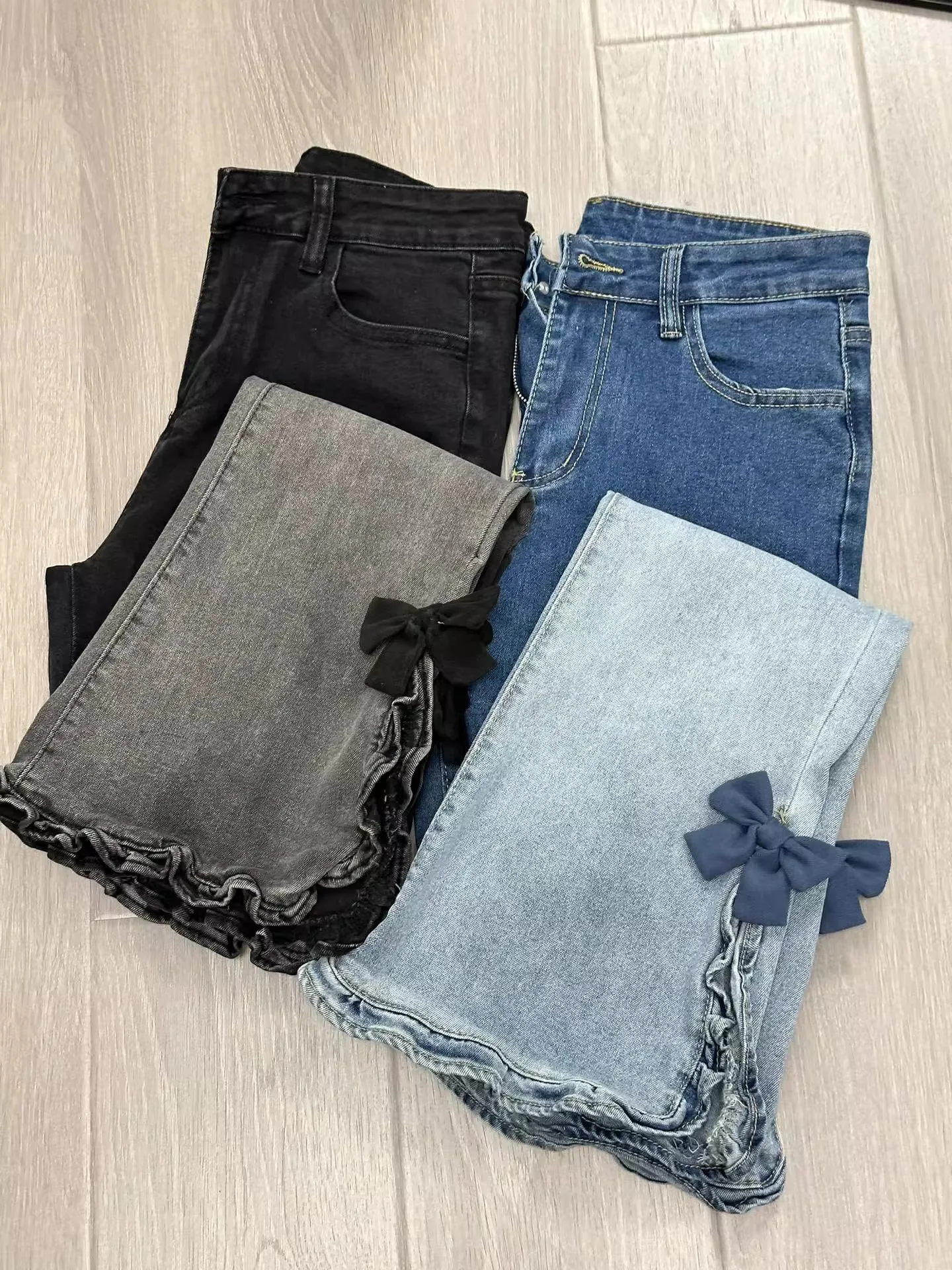 Amerikaanse Retro Strik Jeans Vrouwen Lente Zomer Hoge Taille Slanke Gradiënt Flare Broek Mode Trend All-Matched Split Denim Broek