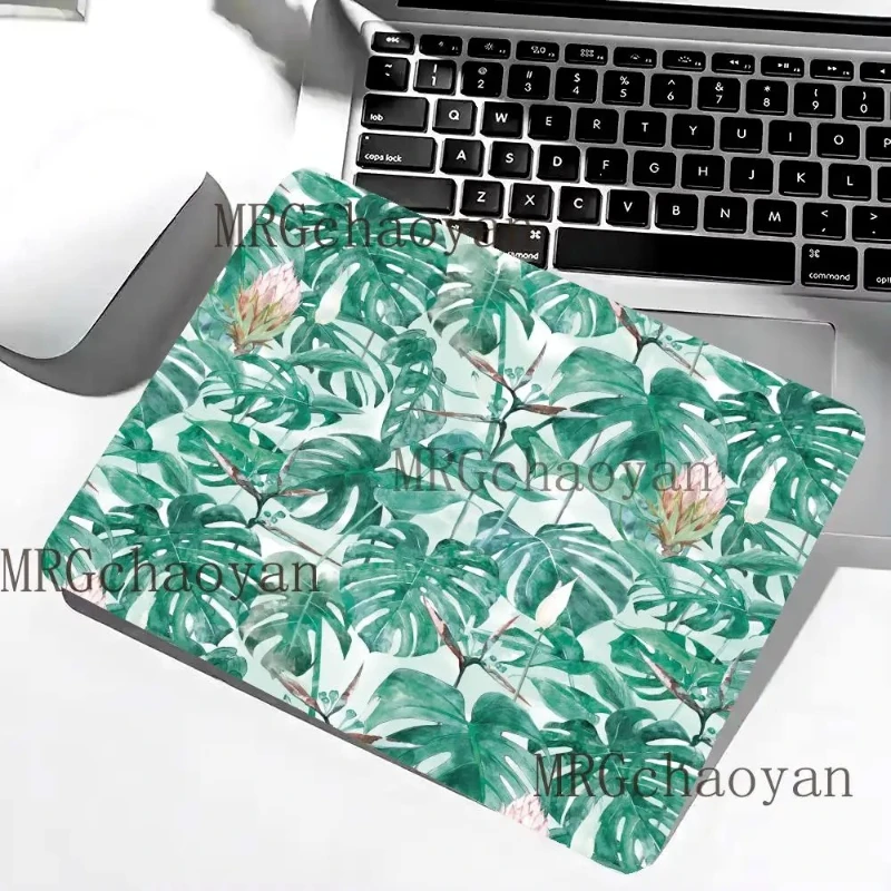 Small Green Leaves and Flowers mouse pad rubber anti-slip portable laptop mousepad edge-locked durable desk mat office accessory
