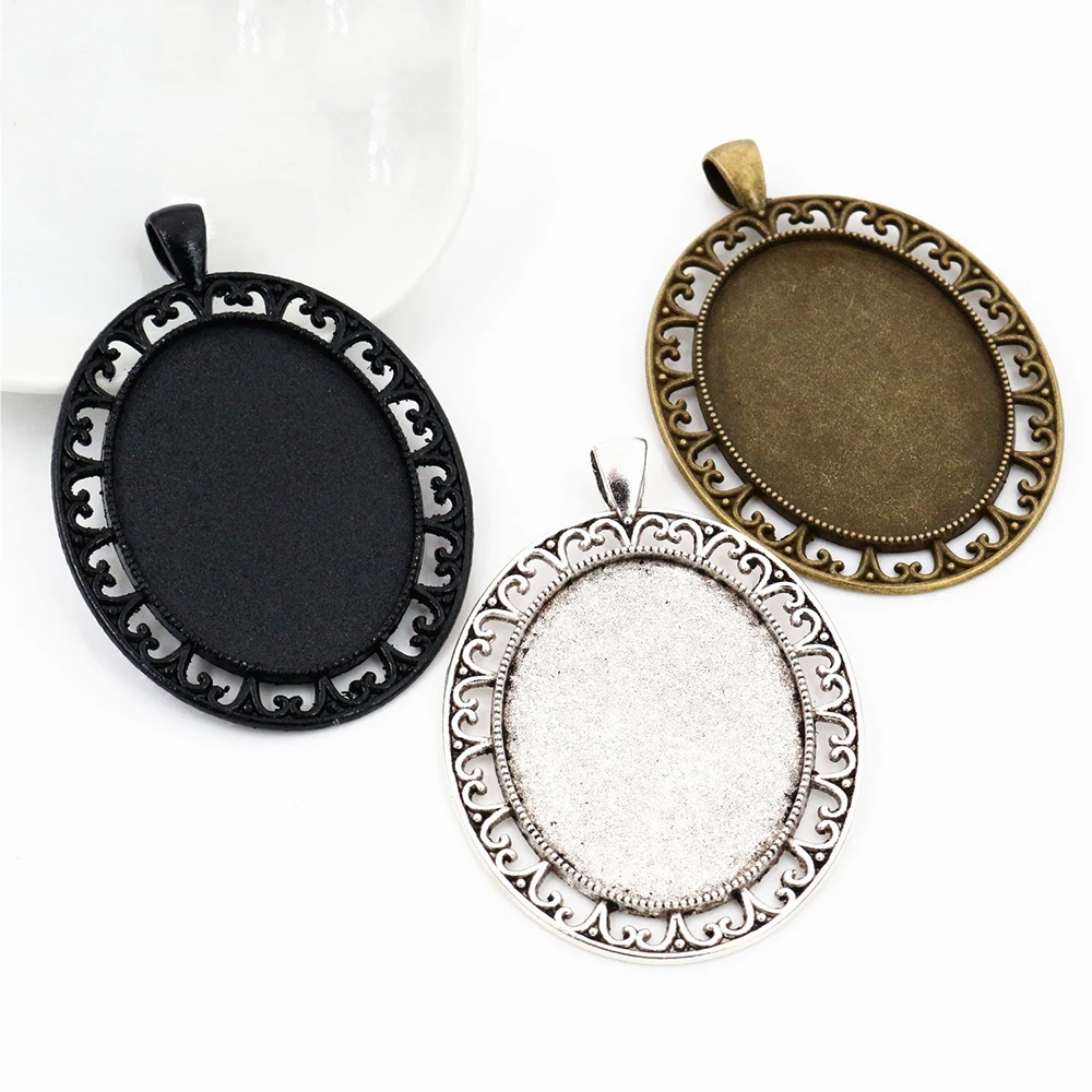 Nowa moda 5 sztuk 30x40mm wewnętrzna rozmiar czarny antyczne posrebrzane i brązu w stylu piercing Cabochon ustawienie bazy Charms wisiorek