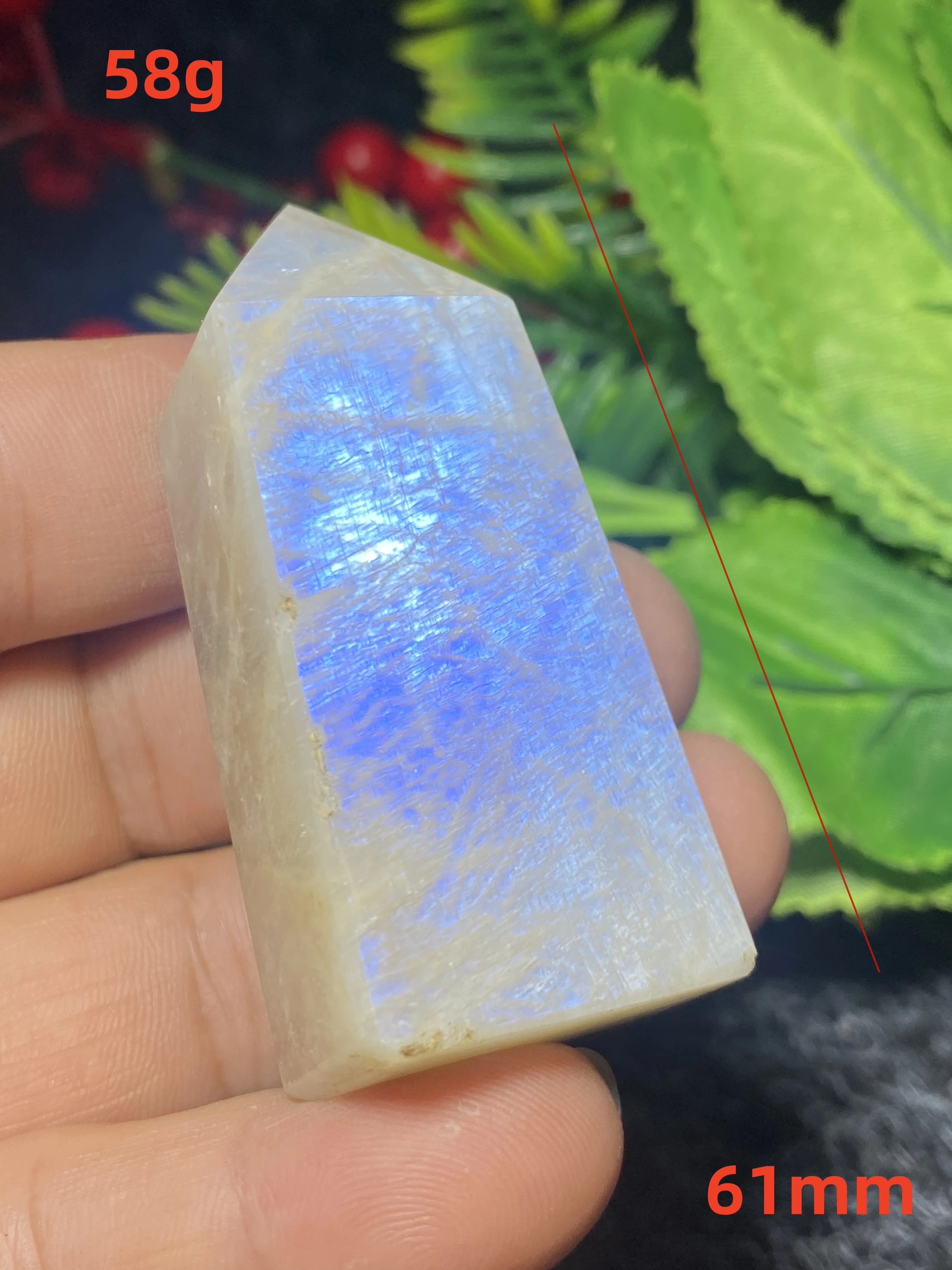 

Pure Natural Gemstone Blue Moonstone Energy Ore Hexagonal Obelisk Pillar Crystal Wand Aura Treatment Room Decoration