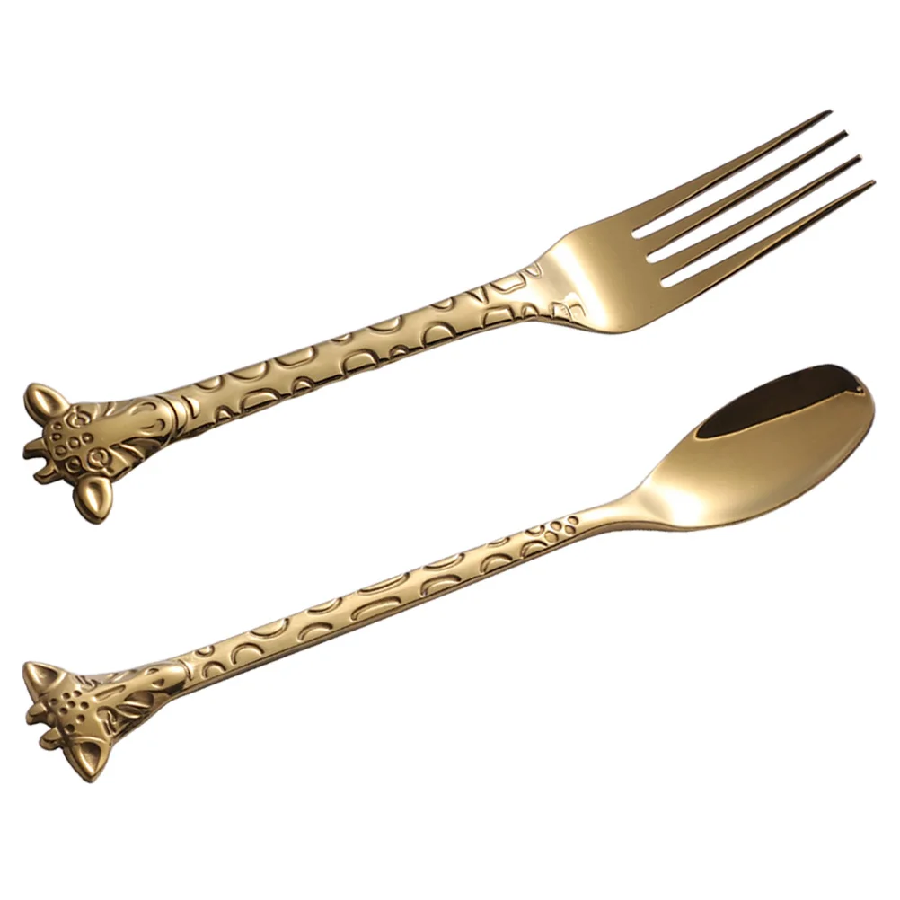 

2pcs Stainless Steel Spoon Fork Set Dessert Teaspoons For Coffee Cappuccino Cake Salad Appetizer Home Restaurant Silver Cartoon