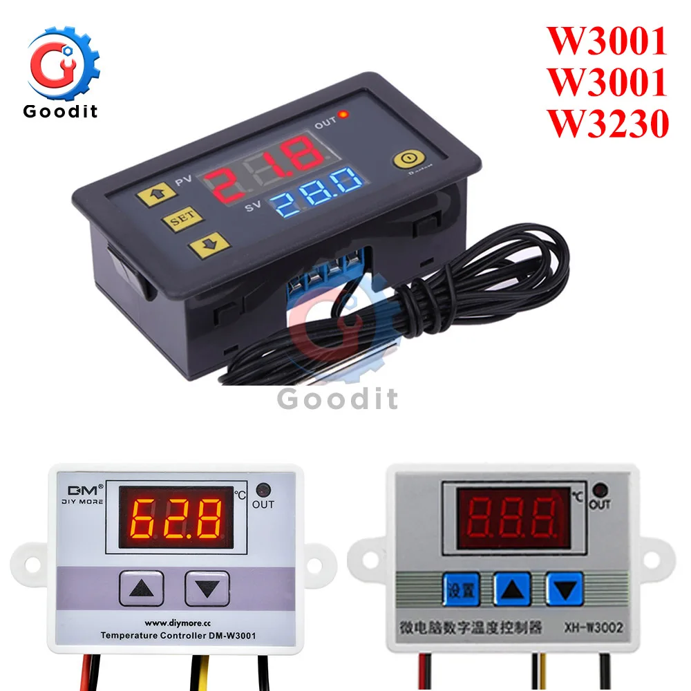 W3001 W3002 W3230 LED Digital Thermostat Temperature Controller AC 110V-220V DC12V 24V Thermoregulator Heating Cooling Control