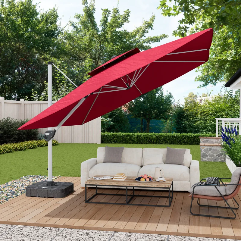 

Excellent Red Aluminum Outdoor Square Double Top Beach Umbrella With Great Sun Protection