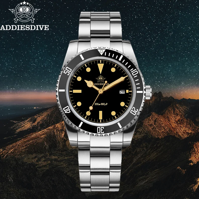 

Часы ADDIESDIVE для мужчин, 39 мм, роскошные кварцевые наручные часы с зеркальным стеклом, светящимся керамическим безелем, водонепроницаемые часы для дайвинга, 20 бар